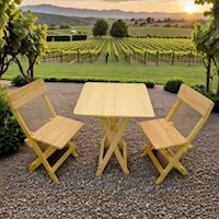 Juego de mesa plegable cuadrada con 2 sillas pino natural
